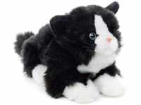 Uni-Toys - Katze mit Stimme (schwarz-weiß), liegend - 20 cm (Länge) -