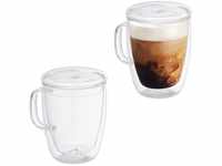 Relaxdays Doppelwandige Kaffeegläser, 2er Set, 500 ml, Teegläser mit Henkel &