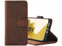 Burkley Handyhülle mit Ständer und Kartenfach für Samsung Galaxy S22 Leder