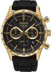 Seiko Herren-Uhr Chronograph Quarz Edelstahl Goldauflage mit Edelstahlband...
