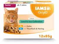 IAMS Delights Senior Katzenfutter Nass - Multipack mit Huhn und Fisch in Sauce,