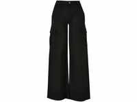 Urban Classics Damen TB6040-Ladies High Waist Wide Leg Twill Cargo Pants Hose, Black,