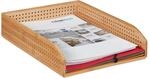 Relaxdays Dokumentenablage Bambus, perforiert, stapelbar, A4, Schreibtischablage,