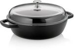 kela Schmorpfanne 28 cm hoher Rand CALIDO, Gusseisenpfanne Induktion mit Glasdeckel