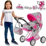 Kinderplay 3-in-1 Puppenwagen mit Tragetasche &ndash; H&ouml;henverstellbarer