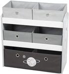 roba Spielregal Rakete - Spielzeugregal f&uuml;r Kinderzimmer mit 5 Boxen aus Stoff...