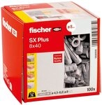 fischer Spreizd&uuml;bel SX Plus 8 x 40, Schachtel mit 100 Nylond&uuml;beln, D&uuml;bel f&uuml;r