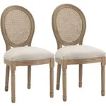 2ER Set Esszimmerst&uuml;hle K&uuml;chenstuhl mit Rattan-R&uuml;ckenlehne Linen-Touch