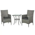 RATTAN Gartenm&ouml;bel Set mit Beistelltisch, Bistroset 3-tlg., Polyrattan + Stahl