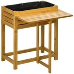 HOCHBEET Pflanzkasten mit klappbarer Tischplatte, f&uuml;r Garten, Terrasse, Holz, Braun