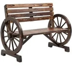 2ER-GARTENBANK Sitzbank Wagenrad-Design rustikale Holzbank f&uuml;r 2 Personen