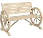 2ER-GARTENBANK Sitzbank Wagenrad-Design rustikale Holzbank f&uuml;r 2 Personen