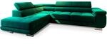 ECKSOFA SELVA L-S Gr&uuml;n Velours-Stoff mit Schlaffunktion