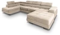 WOHNLANDSCHAFT CASONE L-S Creme Velours-Stoff mit Schlaffunktion