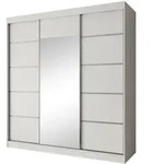 SCHWEBET&Uuml;RENSCHRANK Monica 200/215/61 3-t&uuml;rig wei&szlig;+silber mit Spiegel