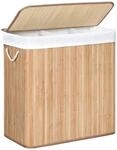 BAMBUS-W&Auml;SCHEKORB mit 3 F&auml;chern, Deckel und Griffen, 150L - L60 x H61,5 cm