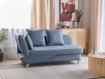 CHAISELONGUE Leinenoptik dunkelblau mit Bettkasten linksseitig Meri