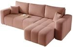 ECKSOFA Puderrosa Velours mit Bettkasten und Schlaffunktion