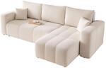 ECKSOFA Creme Velours mit Bettkasten und Schlaffunktion