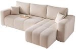 ECKSOFA Beige Velours mit Bettkasten und Schlaffunktion