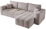ECKSOFA Grau Velours mit Bettkasten und Schlaffunktion