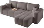 ECKSOFA Dunkelgrau Velours mit Bettkasten und Schlaffunktion