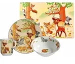 KINDERGESCHIRR MIT PLATZSET Waldtiere bunt 4er Set