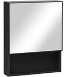 SPIEGELSCHRANK mit Spiegelt&uuml;r, 2 Innenb&ouml;den, Edelstahl, Glas, Schwarz
