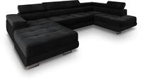 WOHNLANDSCHAFT CASONE R-S Schwarz Velours-Stoff mit Schlaffunktion