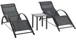 GARTENLIEGE mit Tisch, 59L x 169B x 66H cm, Metall, Mesh, Schwarz