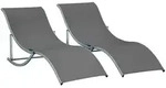 2ER Set Sonnenliege Gartenliege Stoffliege Relaxliege Alu Texteline Dunkelgrau