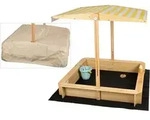 SANDKASTEN mit Dach, Sitzbank und Boden, Holz wetterfest
