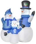 SCHNEEMANN Familie Selbstaufblasbare Dekoration LED mit Gebl&auml;se Blau