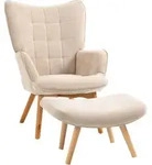 OHRENSESSEL mit Hocker, Relaxsessel, Polstersessel in Cord-Optik, mit Holzbeine