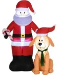 157 cm Aufblasbarer Weihnachtsmann mit Hund Weihnachtsdeko mit LED Wasserdicht