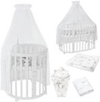 BABYBETT WHITE OVAL 7in1 mit Matratze und Himmelset