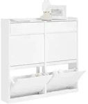 SCHUHKIPPER mit 4 Klappen, Schuhschrank schmal, 98x95x19cm Wei&szlig;