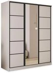 SCHWEBET&Uuml;RENSCHRANK PINA 160/205/58 cm 3-t&uuml;rig mit Spiegel und 4 Schubladen