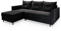 ECKSOFA PISAN R-S Schwarz Pl&uuml;sch-Stoff mit Schlaffunktion