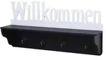 WANDGARDEROBE WILLKOMMEN 4 HAKEN Schwarz, Reinwei&szlig;
