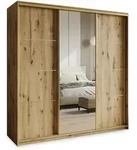 SCHWEBET&Uuml;RENSCHRANK VARO 180/205/60 cm 3-t&uuml;rig mit Spiegel und Schubladen Eiche