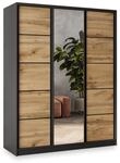 SCHWEBET&Uuml;RENSCHRANK NATA 160/205/58 cm 3-t&uuml;rig mit Spiegel und 4 Schubladen Schwarz