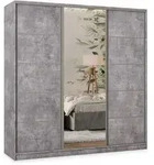 SCHWEBET&Uuml;RENSCHRANK PINA 200/205/58 cm 3-t&uuml;rig mit Spiegel und 4 Schubladen