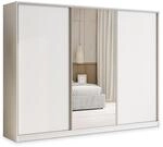 SCHWEBET&Uuml;RENSCHRANK TARI 250/205/58 cm 3-t&uuml;rig mit Spiegel und Schubladen Wei&szlig;