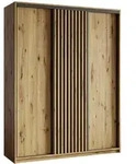 SCHWEBET&Uuml;RENSCHRANK VONTE 150/205/60 cm 3-t&uuml;rig mit Lamellen Eiche Artisan