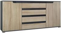 SIDEBOARD Sylt Eiche s&auml;gerau / Schwarz Hochglanz