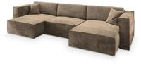 WOHNLANDSCHAFT SARMO M Beige Velours-Stoff mit Schlaffunktion