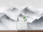 FOTOTAPETE Gebirge Nebel Grau 250x175 cm