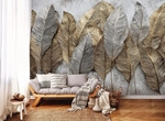 FOTOTAPETE Bl&auml;tter Federn 3D Effekt Wohnzimmer 350x250