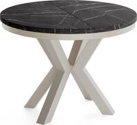 ESSTISCH Clara Grau-Beige runder ausziehbarer, Marmor Schwarz 120-200/120/76 cm